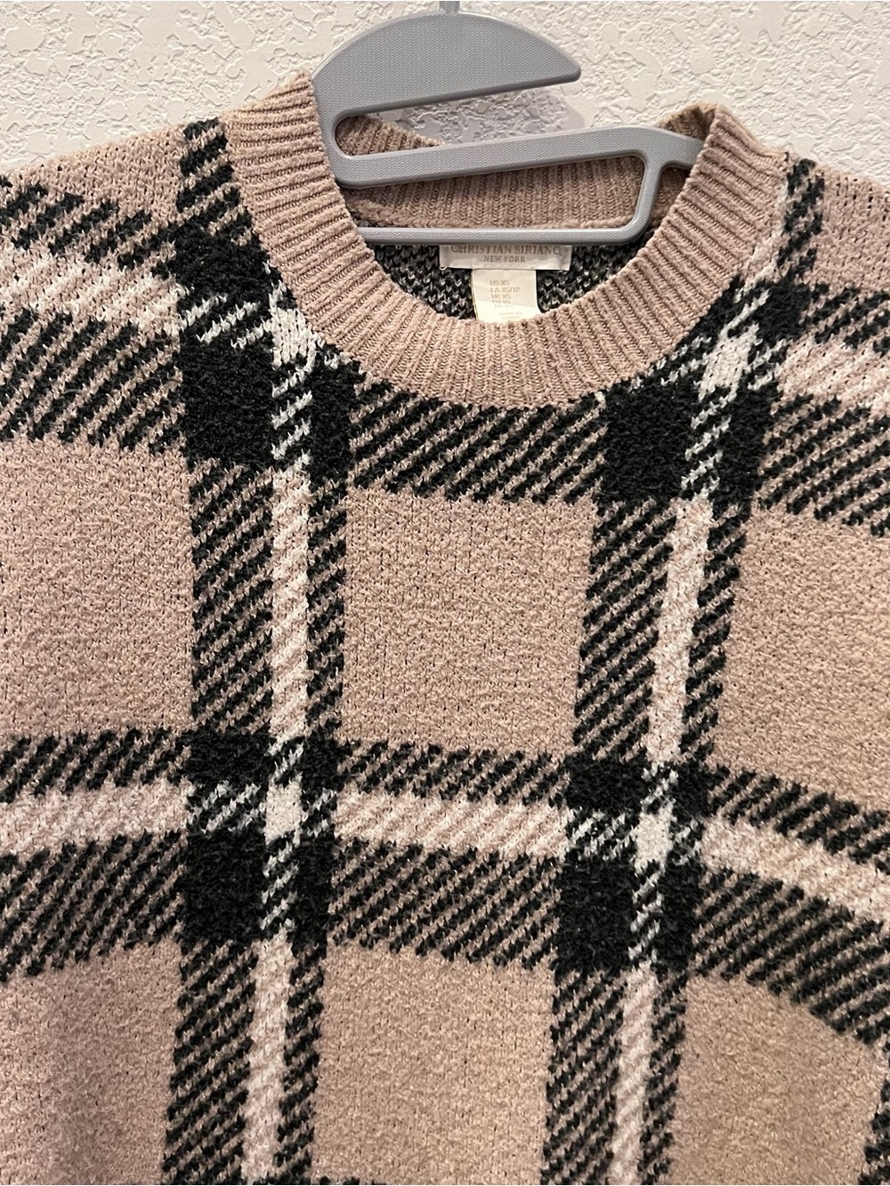 Christian Siriano Plaid Crewneck Sweater in Taupe and Black XS - Picture 2 of 7